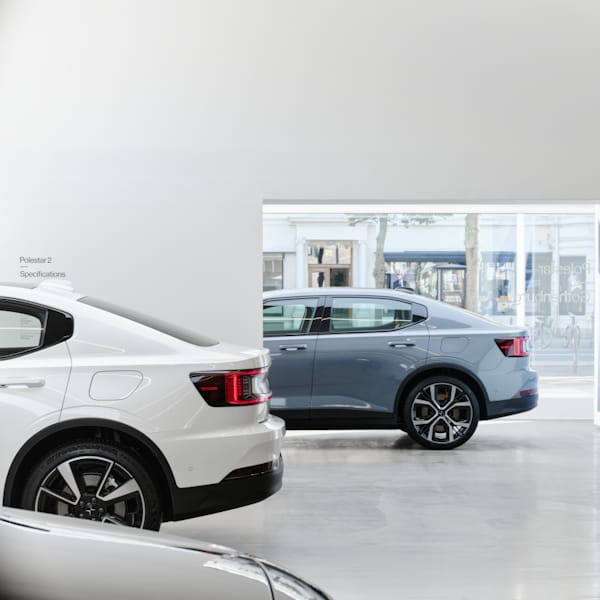 Polestar cars in a white and light space
