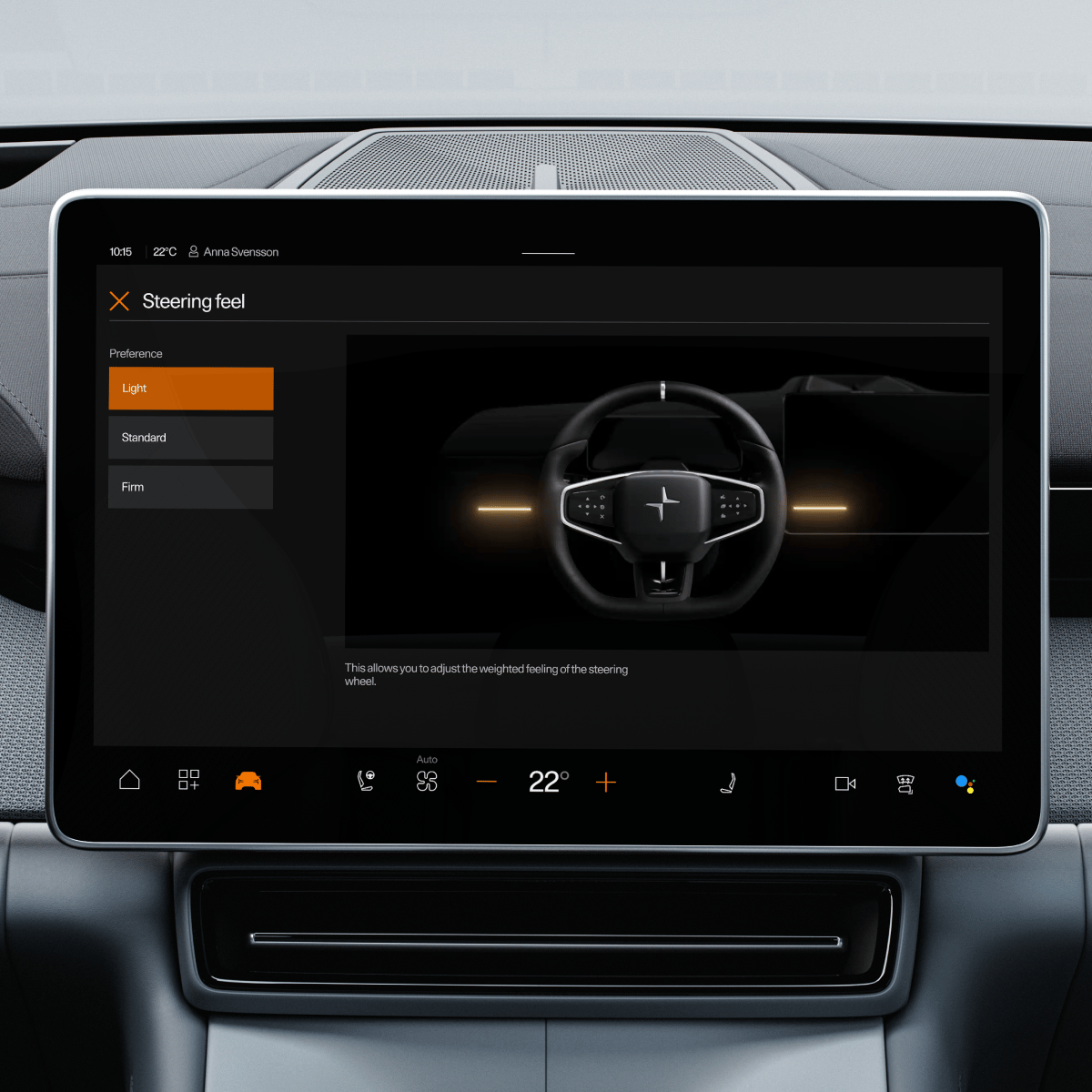Adjustable steering feedback on center display Polestar 4