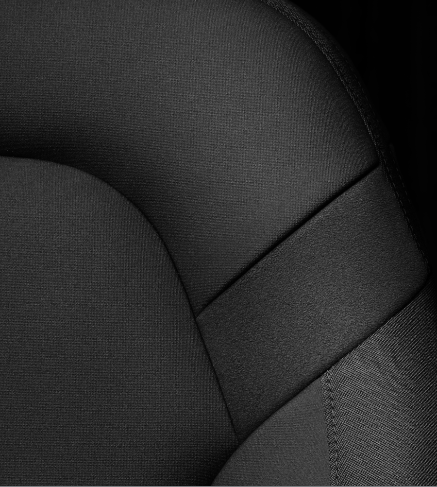 Detailed view of the weaveTech seats with black ash deco inlays  in the Polestar 2