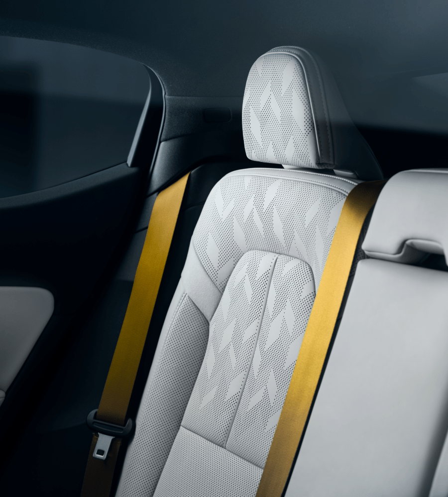 Polestar 2 heated rear seats with the yellow seat belt