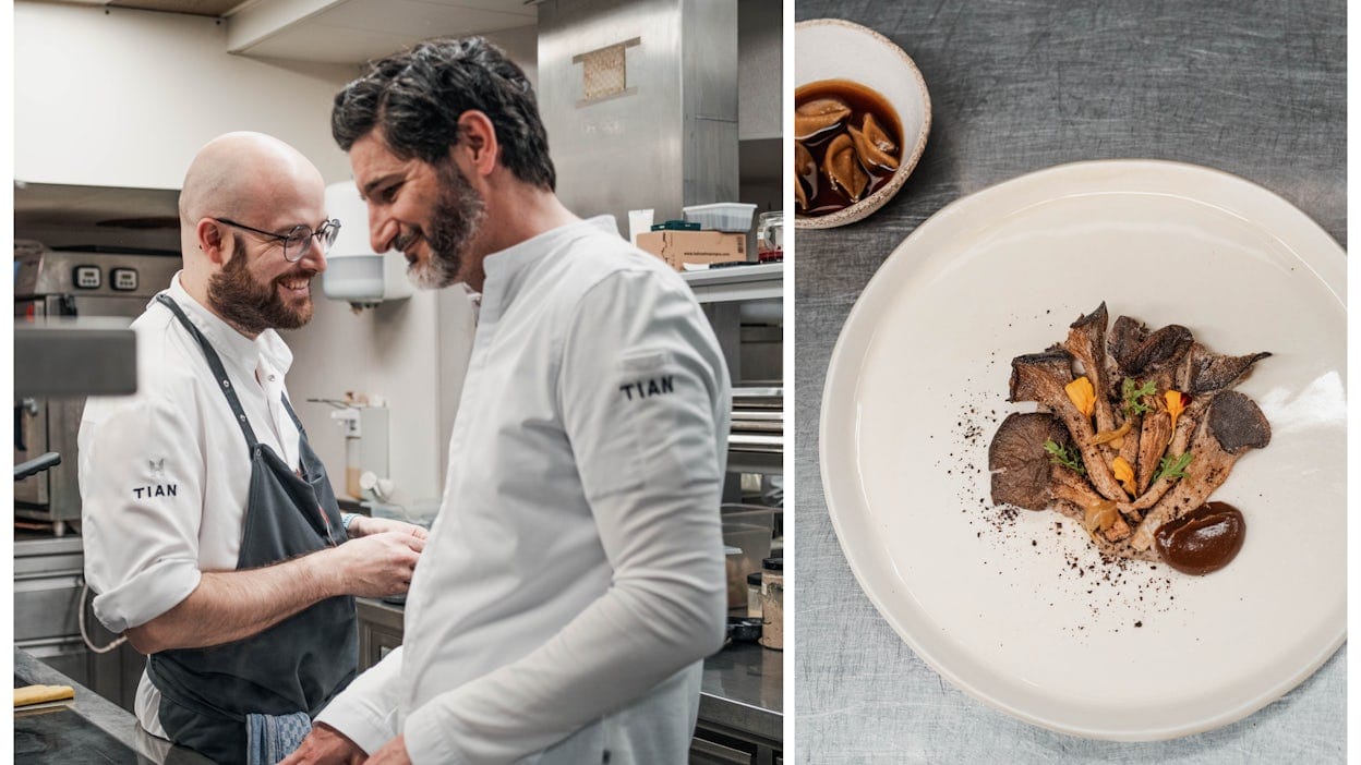 Paul Ivic working in his restaurant and a dish