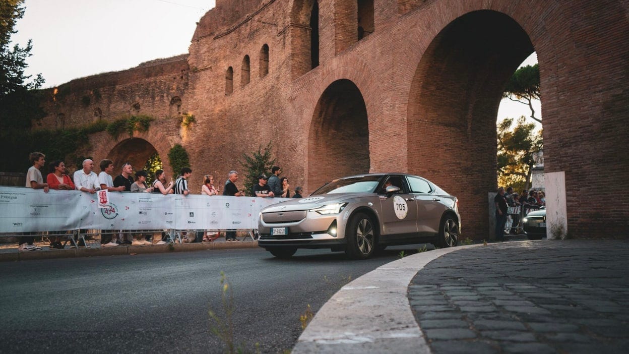 Polestar 2 driving at the 1000 Migliga Green