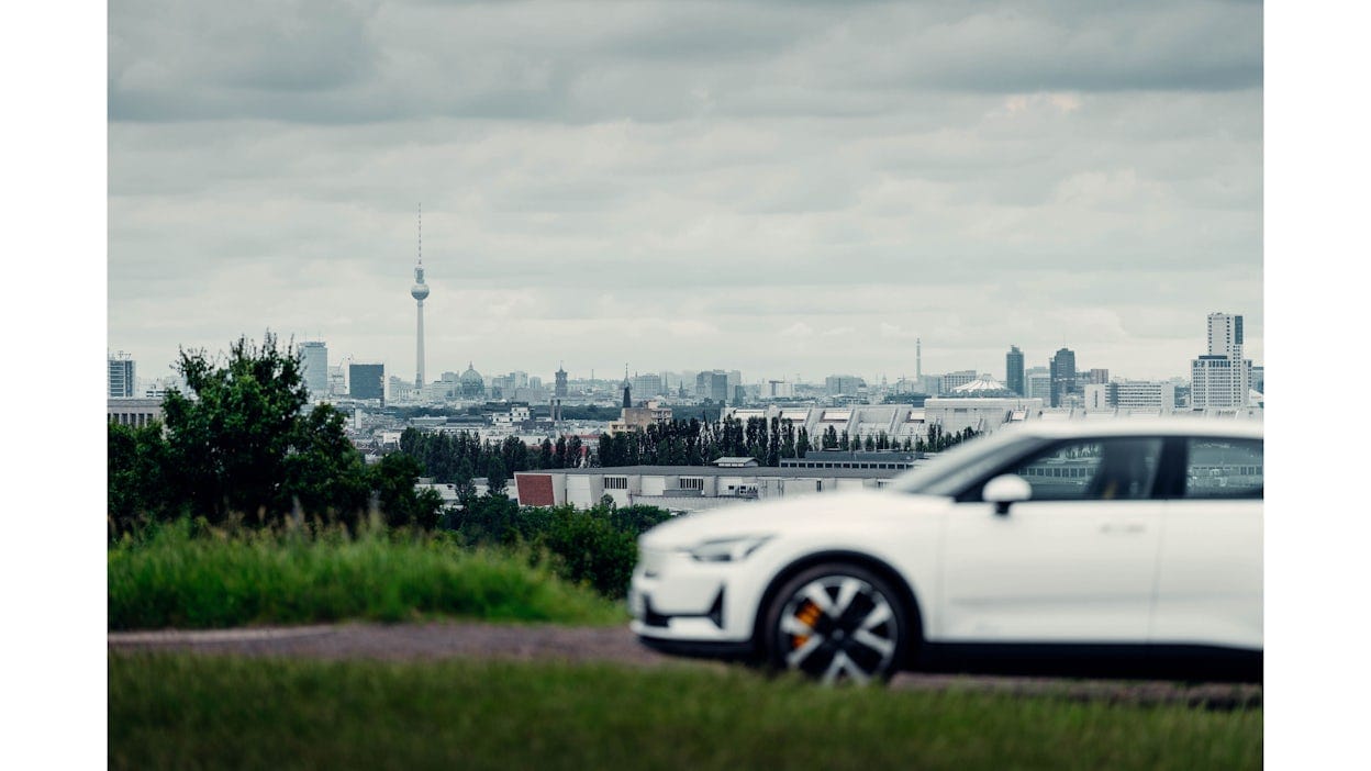 Polestar 2 overlooking the Berlin skyline