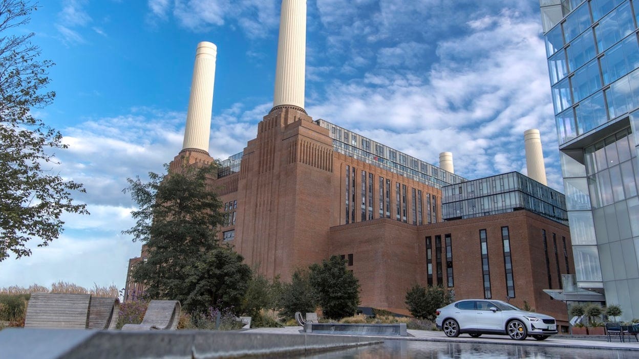 Polestar 2 outside Battersea Power Station in London