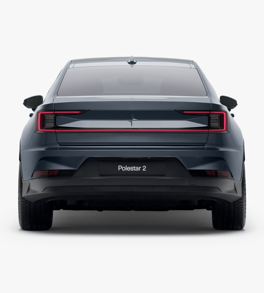 Rear view of the Polestar 2 showing the tinted rear window