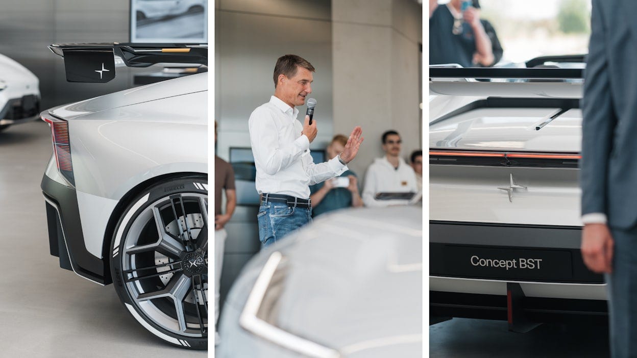 Polestar CEO Thomas Ingenlath with Concept BST inside Marin Space in California.