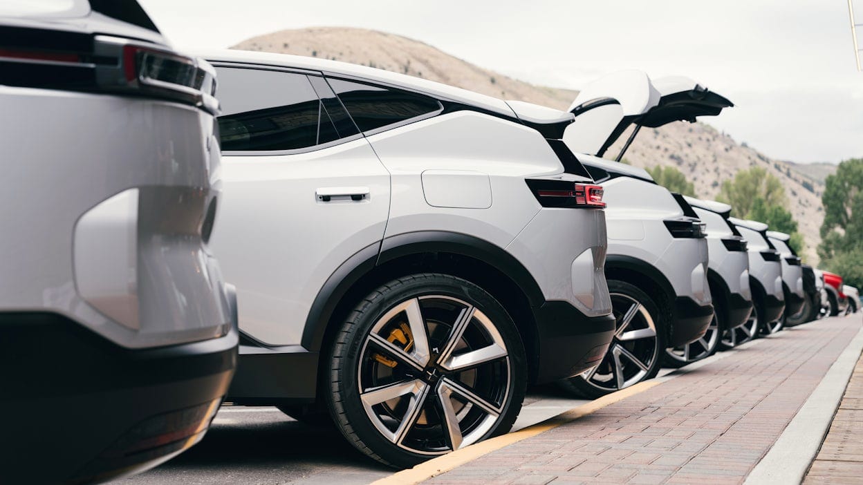 Polestar 3's getting ready to be driven up the mountains in Jackson Hole, Wyoming.