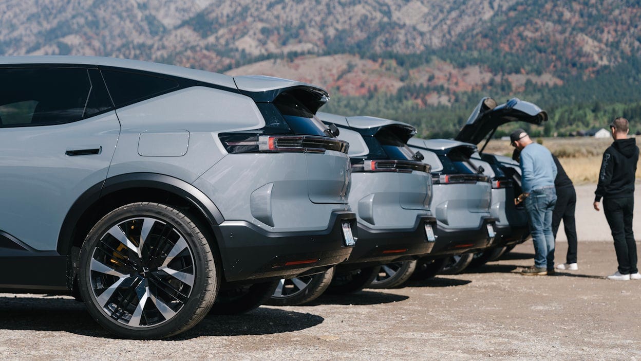 Polestar 3's lined up, ready to be driven by media.