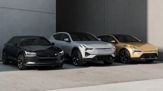 Polestar 2, Polestar 3 and Polestar 4 lined up next to eachother