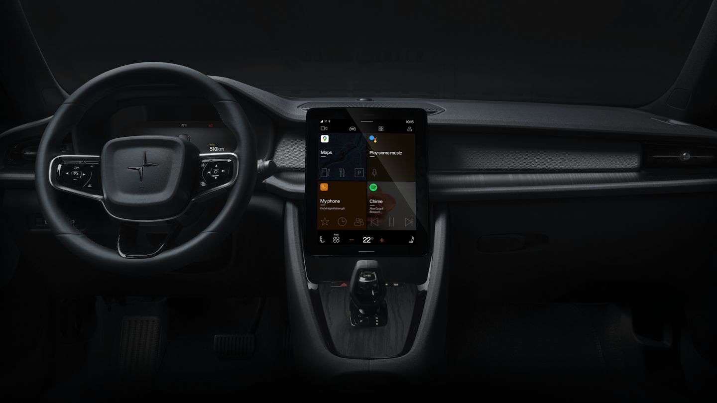 Centre display showing the infotainmentsystem of the Polestar 2